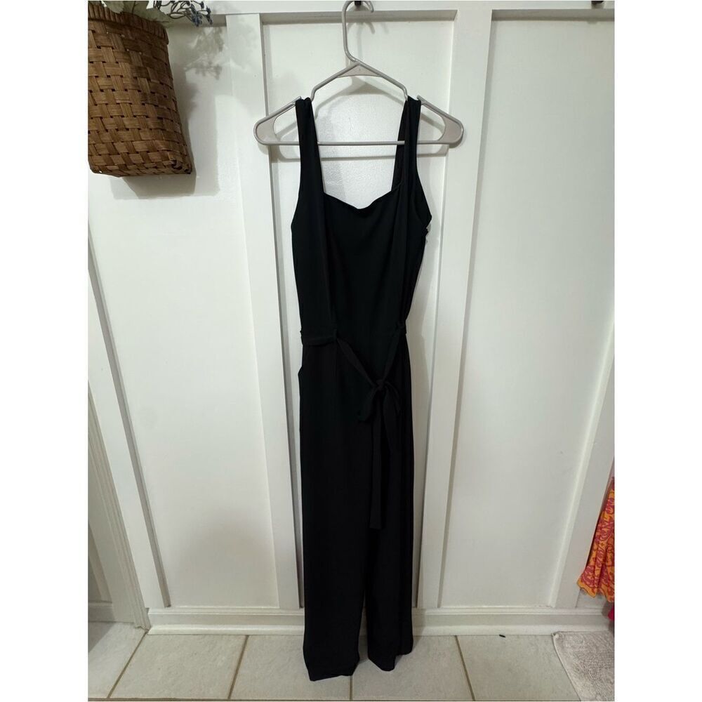 Monteau Black Sleeveless Wide-Strap Jumpsuit with Tie Waist